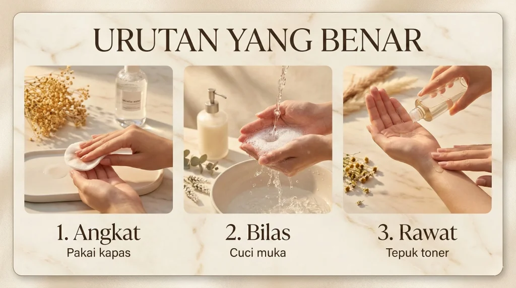 Urutan yang benar memakai micellar water toner