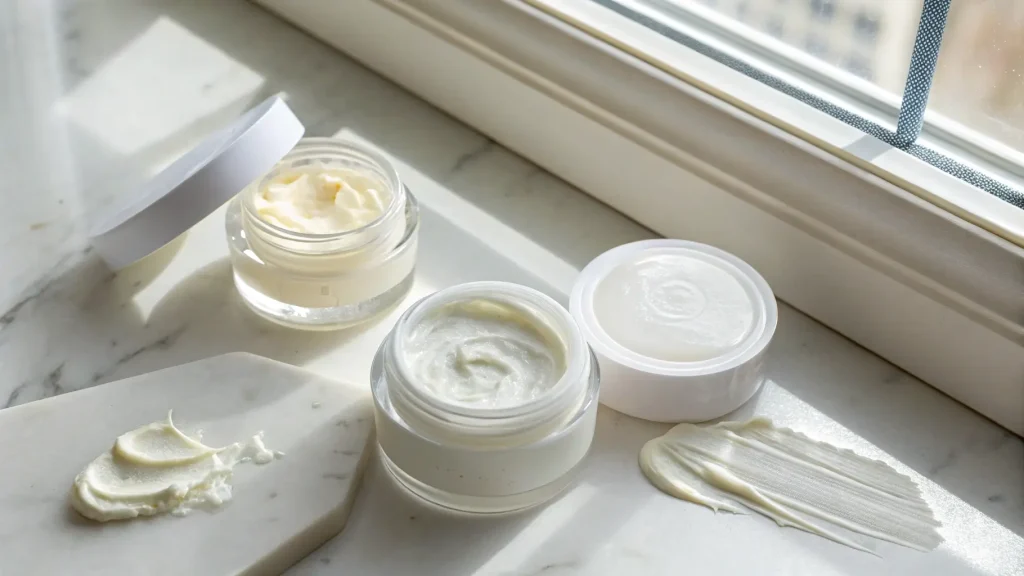 Ilustrasi beragam jenis dan tekstur night cream.