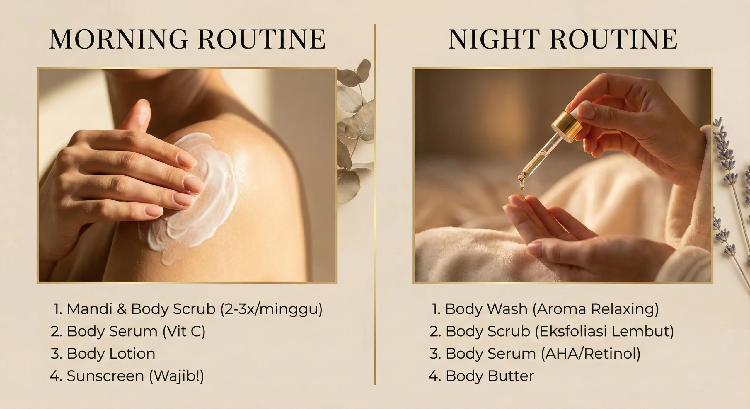 Body care morning routine vs night routine